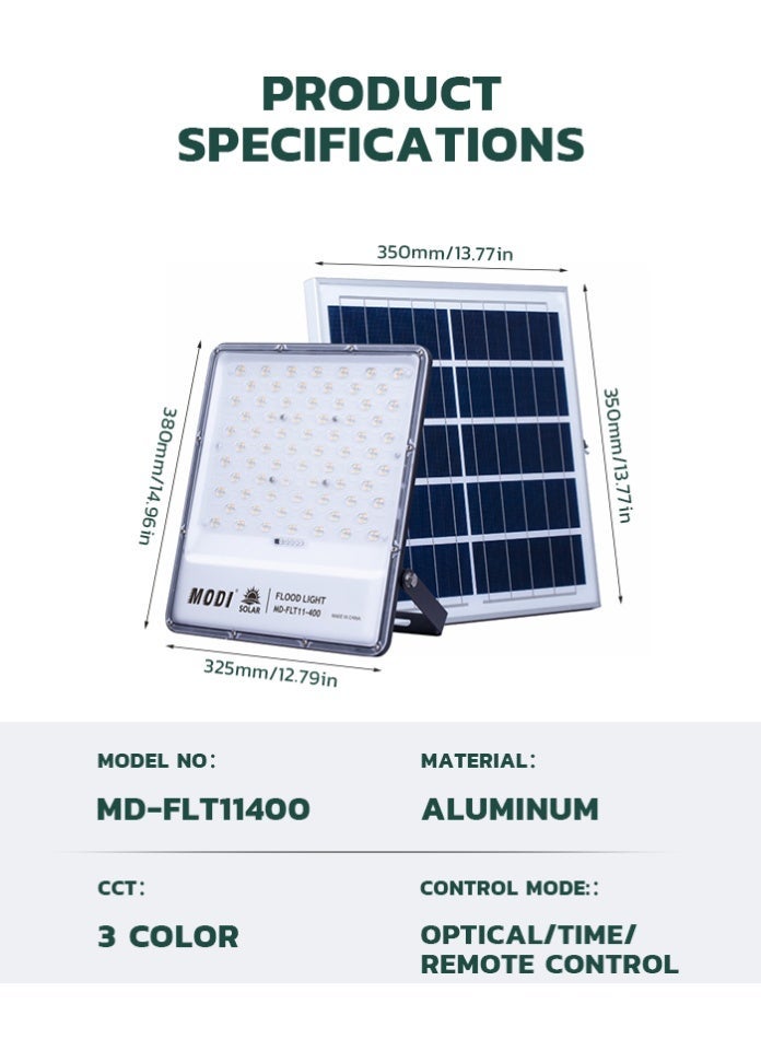 مودي كشاف إضاءة LED يعمل بالطاقة الشمسية بقدرة 400 واط - مصباح أمان خارجي عالي الأداء مع 3 ألوان CCT وجهاز تحكم عن بعد - Image 3